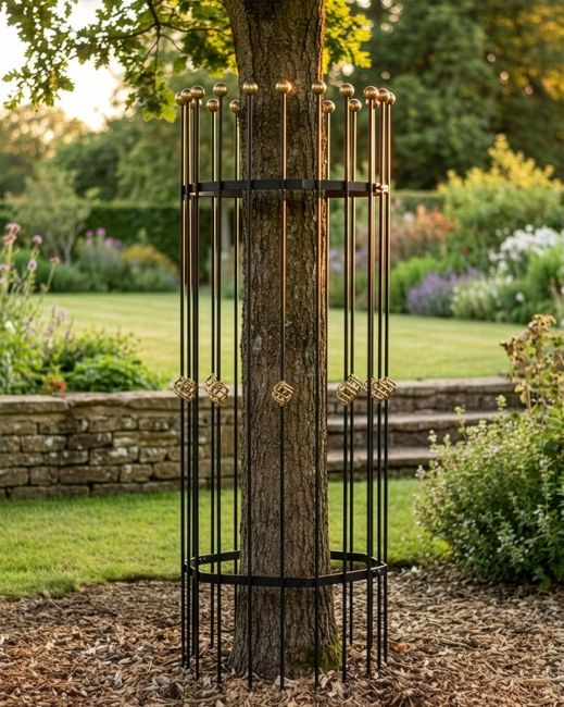 Perseus Black and Gold Hexagonal Iron Tree Guard - Thumbnail