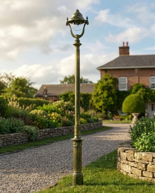 Olive Green Opulent Cast Iron Garden Lamp Post