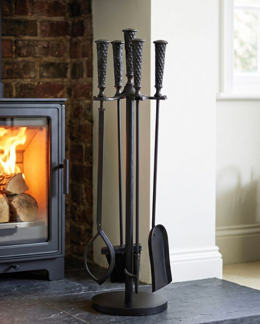 "The Capulum" Classic Black Companion Set In A Fireside Setting "The Capulum" Classic Black Companion Set In A Fireside Setting