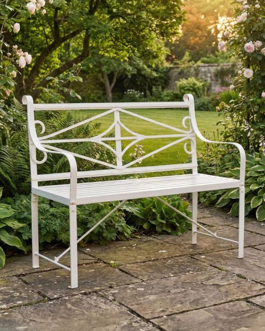 The Cradley Deluxe Iron Bench - small 2 seater bench finished in cream The Cradley Deluxe Iron Bench - small 2 seater bench finished in cream