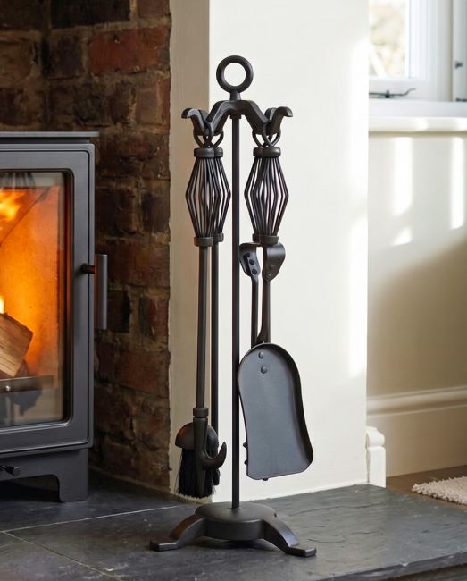 "The Dinnington" Black Companion Set In A Fireplace Setting "The Dinnington" Black Companion Set In A Fireplace Setting
