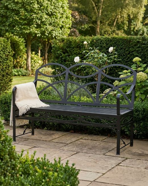 "The Dudley" Wrought Iron Garden Bench - Black ai illustration "The Dudley" Wrought Iron Garden Bench - Black ai illustration