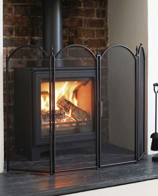 "The Gillingham" Extra Large Black Four Fold Fire Guard in Situ in the Home "The Gillingham" Extra Large Black Four Fold Fire Guard in Situ in the Home