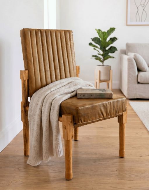 Mango Wood & Olive Goat Leather Chair in Situ in the Living Room
