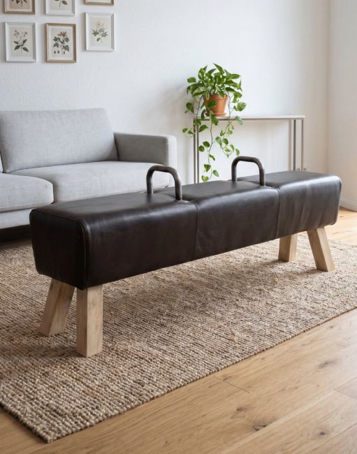 "The Stratford" Iron, Mango Wood & Brown Leather Gym Bench