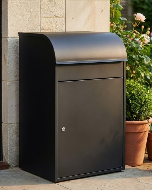 "Titan" Medium Wall Mounted Parcel box in Black Steel digital illustration
