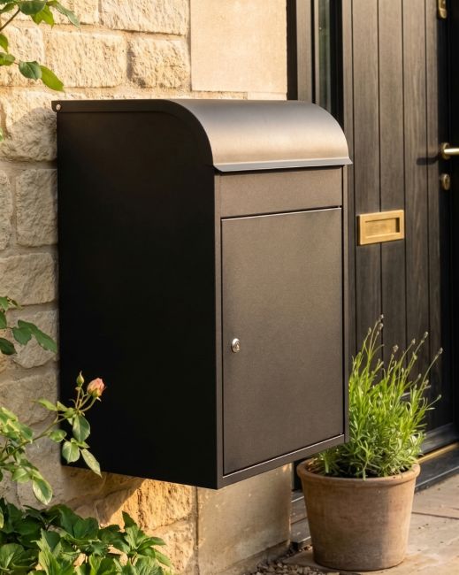 "Titan" Medium Wall Mounted Parcel Box Steel in Black digital illustration