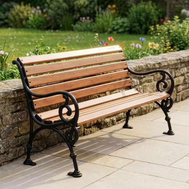 "Vine" Ornate Cast Iron Garden Brown Bench in Situ