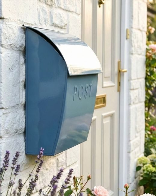 “April Showers” Slate Blue Contemporary Post Box With Lock digital illustration copy