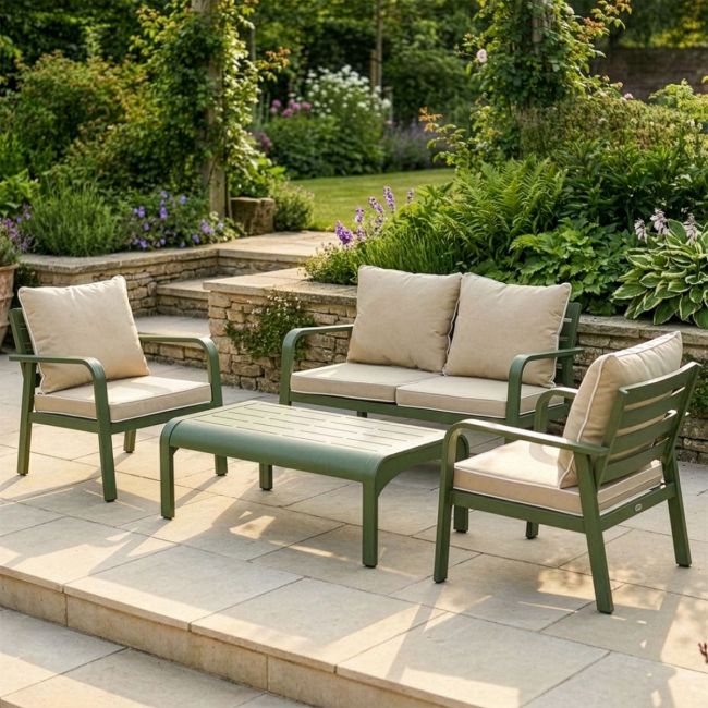 "Arco Verde" Sage Green Garden Lounge Furniture Set Digital Illustration