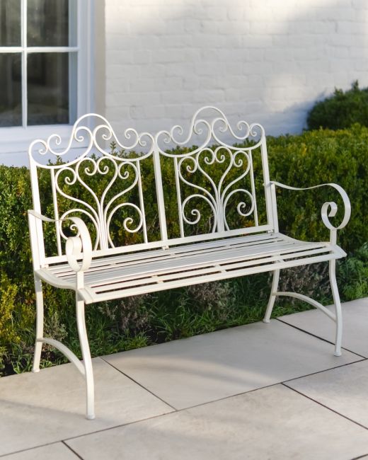 "Belvedere" Wrought Iron Garden Bench - Cream