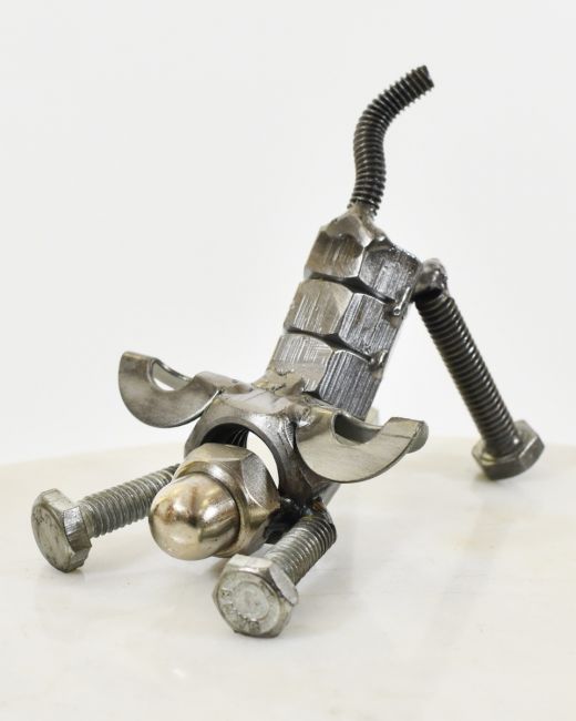 "Bolt" Stretching Puppy UpCycled Home Ornament