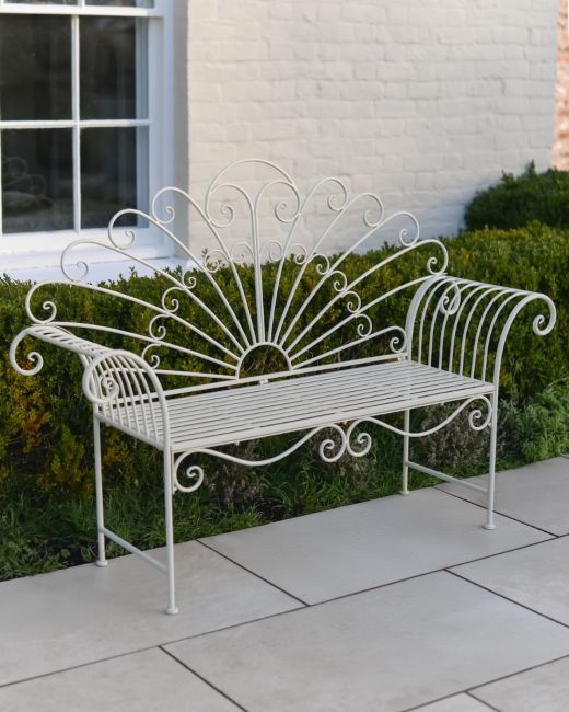 ‘Bordeaux" Wrought Iron Garden Bench - Cream