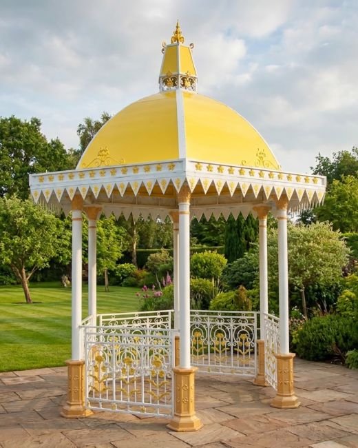 "Bromforth Bridge" Large White & Yellow Gazebo With Roof ai illustration