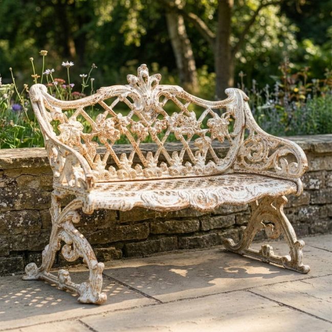 "Caddington" Cast Iron Bench - Rustic Champagne Digital Illustration
