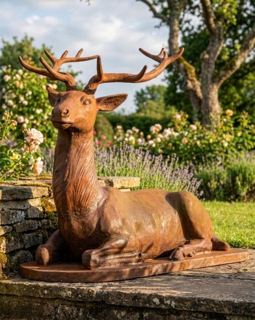 "Elkin" Cast Iron Stag Sculpture- Facing Left Digital Illustration
