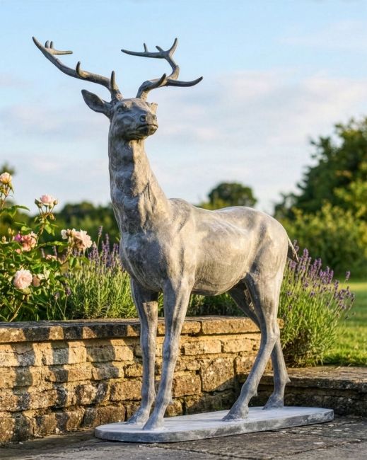 "Elkin" Lead Finished Cast Iron Stag Sculpture - Facing Left Digital Illustration