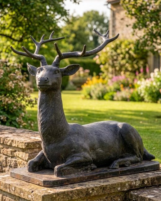 "Elkin" Rustic Black Cast Iron Stag Sculpture - Facing Left Digital Illustration