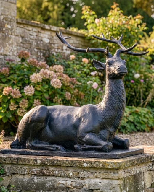 "Elkin" Rustic Black Cast Iron Stag Sculpture - Facing Right Digital Illustration