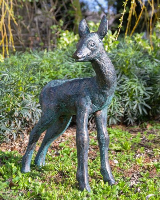 "Elowen" the Cast Aluminium Fawn Garden Sculpture in a Verdigris Finish