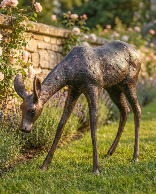 "Ember" the Cast Aluminium Grazing Doe Garden Sculpture