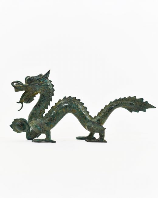 "Emerald Dynast" Dragon Sculpture in Cast Brass
