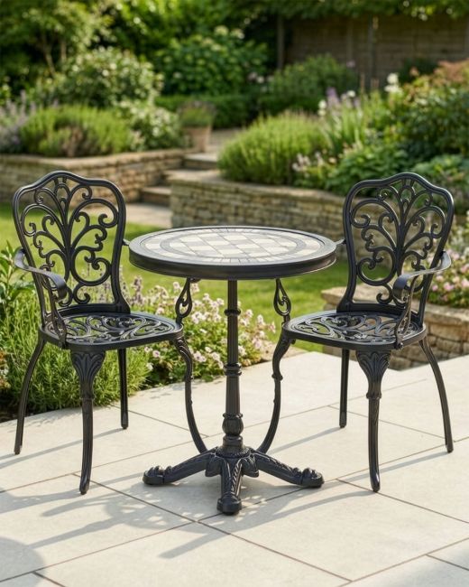 "Everley" Two Seater Bistro Set with Mosaic Tabletop Digital Illustration