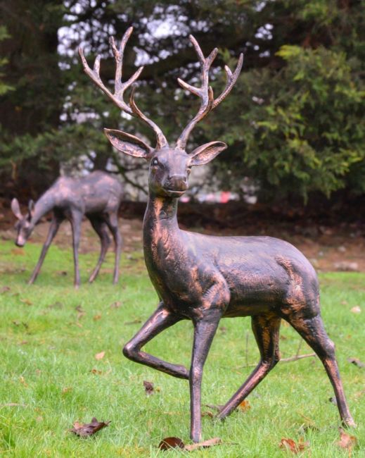 "Flint" the Cast Aluminium Gazing Stag Garden Sculpture Positioned on a Lawn "Flint" the Cast Aluminium Gazing Stag Garden Sculpture Positioned on a Lawn