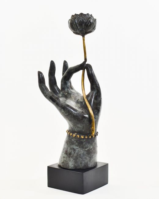 "Floral Offering" Hand Sculpture in Cast Brass