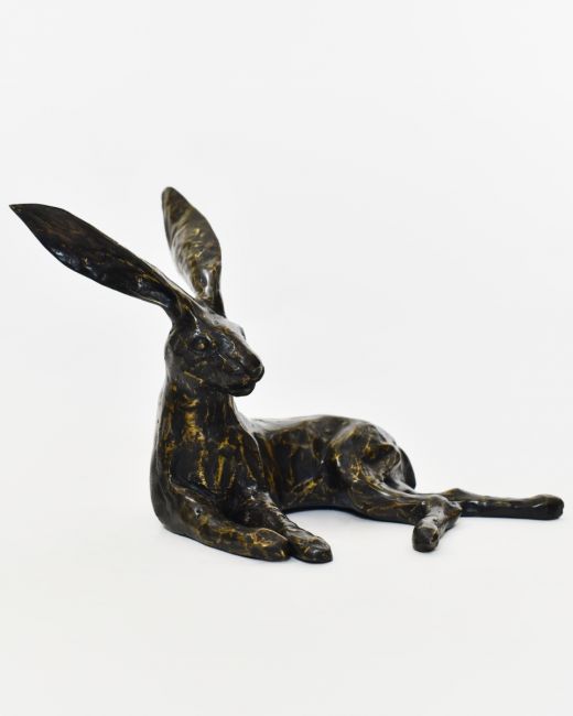 "Hearthside Hare" Cast Brass Lying Hare Sculpture
