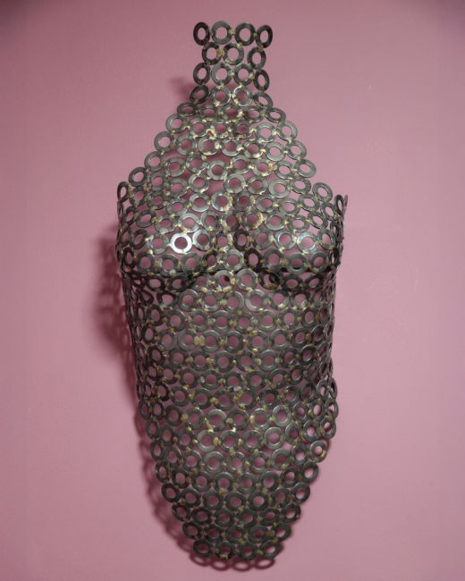 "Livia" Female Torso Reclaimed Metal Wall Sculpture - 62cm mounted on wall