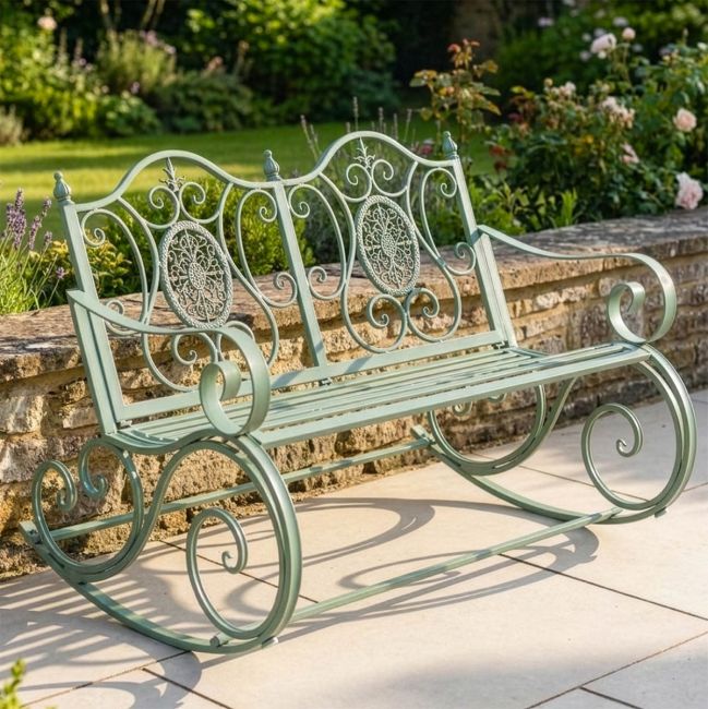 "Lyceum" Garden Rocking Bench Wrought Iron - Sage "Lyceum" Garden Rocking Bench Wrought Iron - Sage