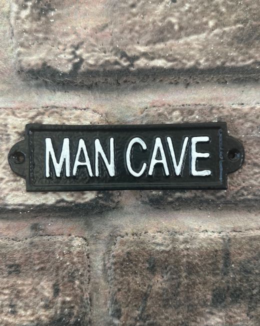 "Man Cave" Traditional Cast Iron Wall Sign in black and white