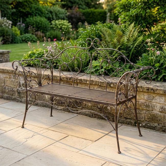 "Marston" Ornate Wrought Iron Garden Bench Digital Illustration