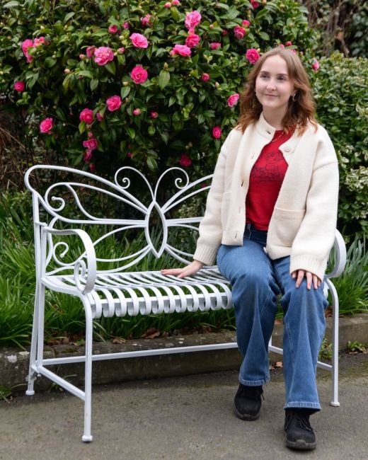 "Papillon" Contemporary Wrought Iron Two Seater Garden Bench - Cream