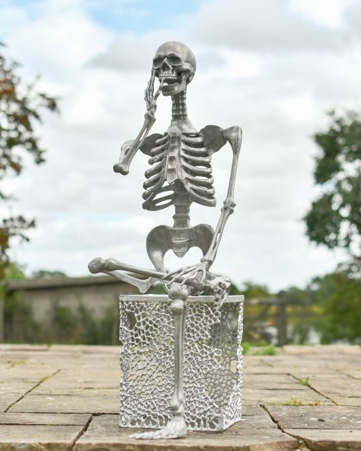 "Percival" the Pensive Skeleton with Freestanding Base - Silver "Percival" the Pensive Skeleton with Freestanding Base - Silver