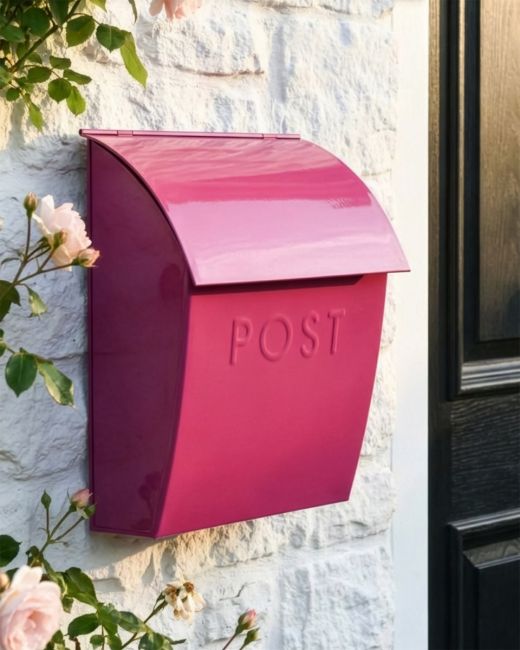 “Persian Summer” Bright Pink Contemporary Post Box with Lock digital illustration