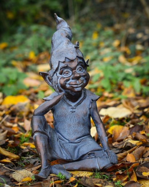 "Reminiscing Pixie" Resin Garden Sculpture Bronze and Verdigris