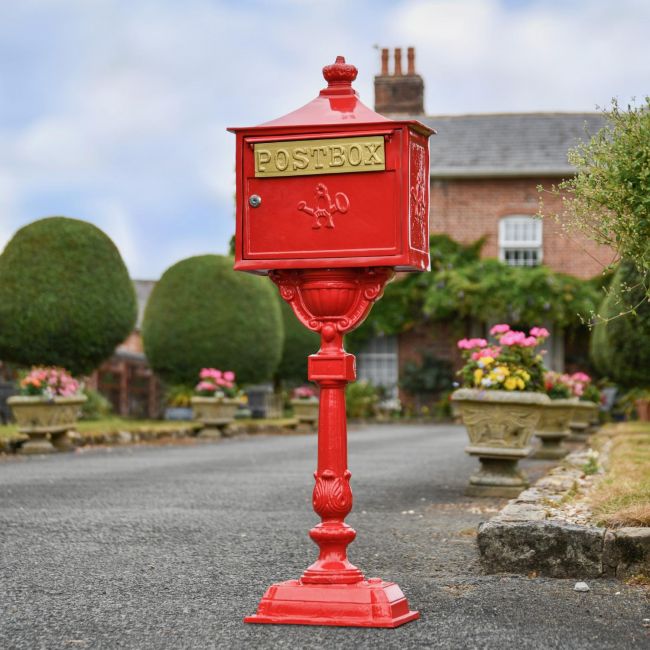 “Saffron Blossom” Red Suffolk Post Box with Stand “Saffron Blossom” Red Suffolk Post Box with Stand