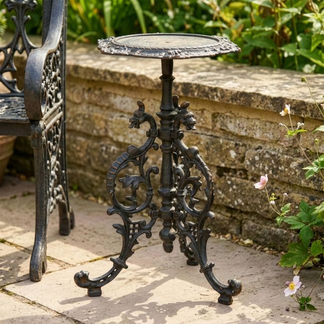 "Serpent" Gothic Aged Black Cast Iron Side Table