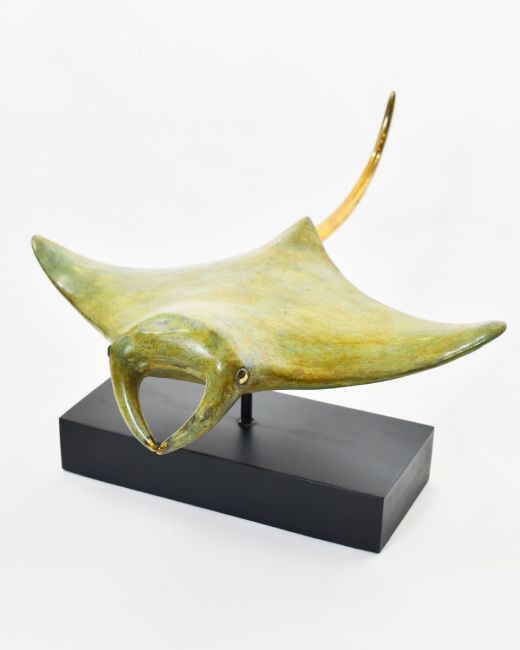 "Sovereign Glider" Ray Large Cast Brass Ornament - Light Verdigris