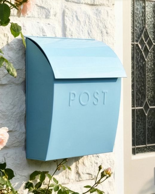 “Spring Skies” Light Blue Contemporary Post Box with Lock digital illustration