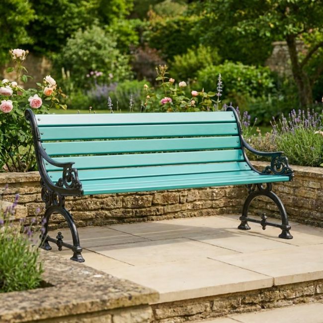"Sussex" Ornate Scroll Design Green Park Bench Digital Illustration
