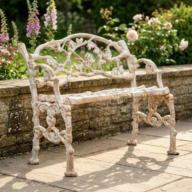 Cast Iron Antique Cream Tree Branch Bench