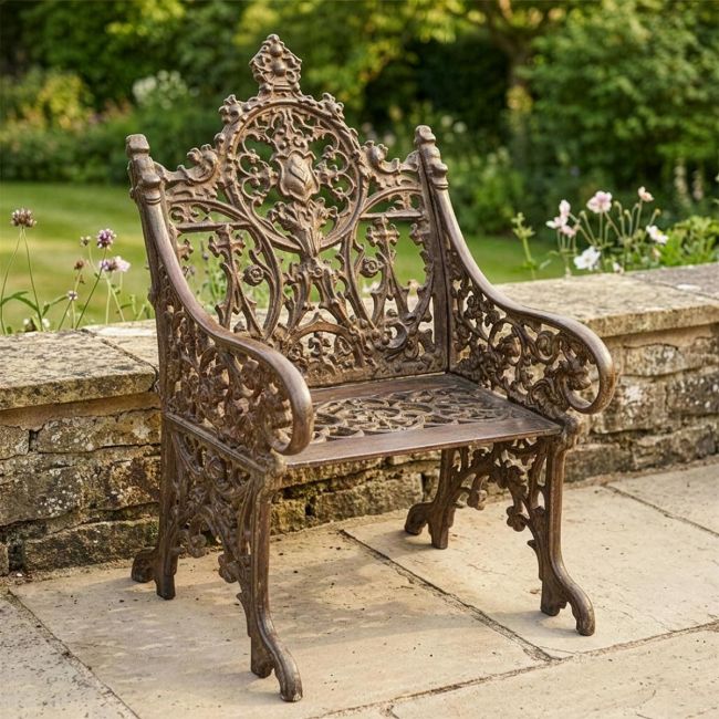 Cast Iron Gothic One Seat Bench in a Rustic Finish Cast Iron Gothic One Seat Bench in a Rustic Finish
