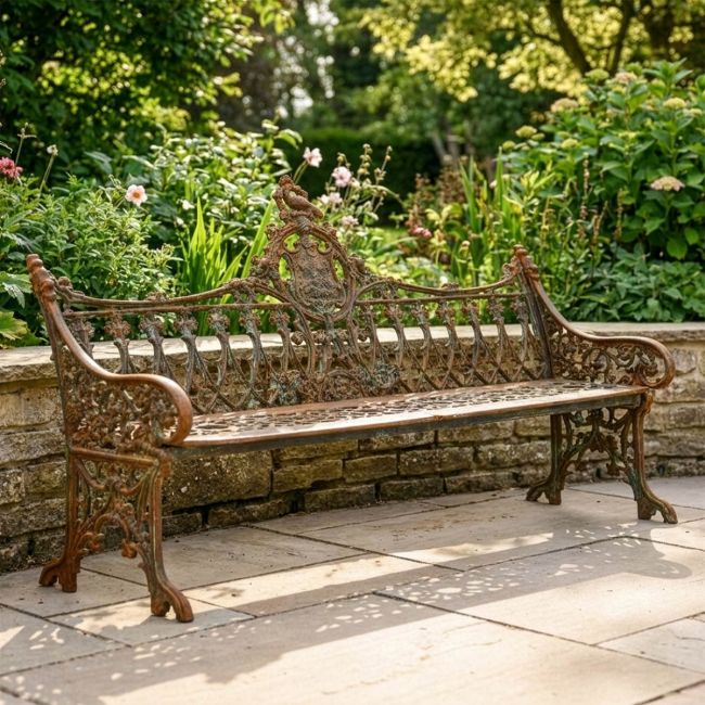 Rustic Cast Iron Gothic Three Seater Bench 