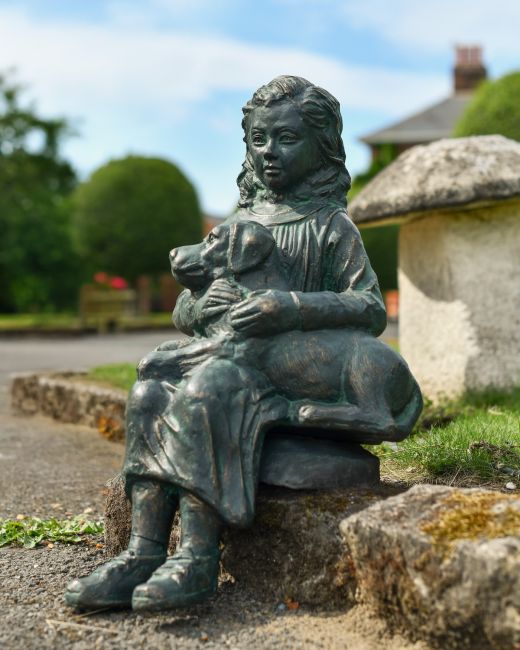 "The Girl and Her Dog" Sitting Garden Wall Sculpture "The Girl and Her Dog" Sitting Garden Wall Sculpture