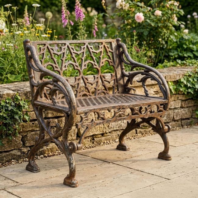 "The Quatrefoil" Rustic Victorian Cast Iron Single Seater Bench Digital Illustration