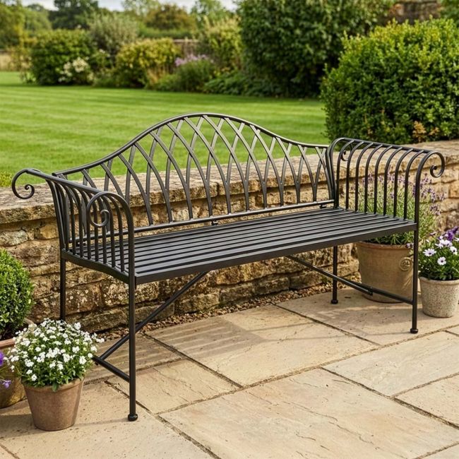 "Twilight" Wrought Iron Arched Garden Bench "Twilight" Wrought Iron Arched Garden Bench