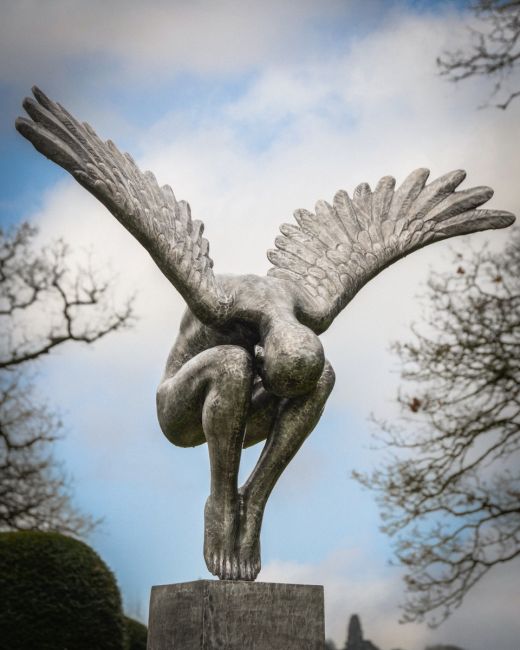 "Winged Solace" Cast Aluminium Angel Garden Sculpture
